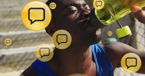 African American Athlete Rehydrating after Intense Training