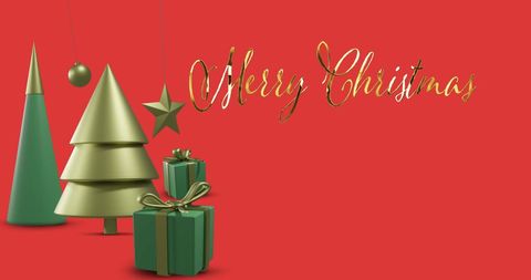 Festive merry christmas decorations on red background