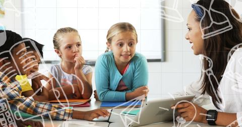 Young Teacher Engaging Curious Students in a Creative Classroom