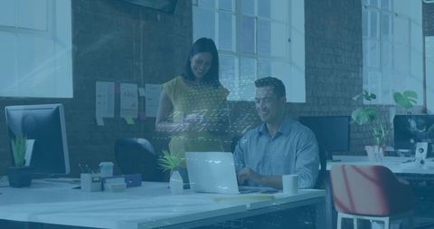 Contemporary office collaboration with technology and teamwork