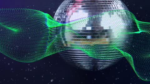 Rotating Disco Ball with Vibrant Digital Waves