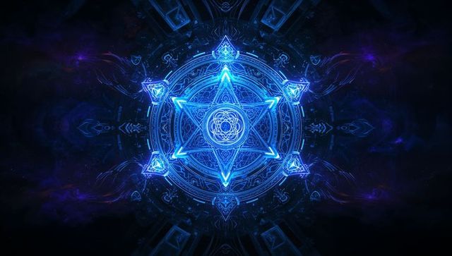 Glowing Hexagram Mandala in Mystical Cosmic Landscape