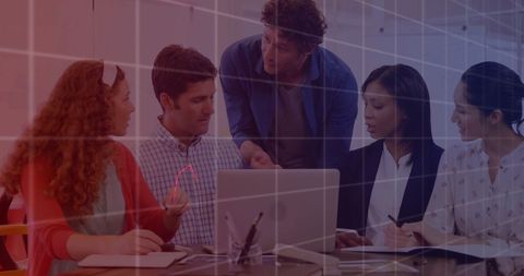 Diverse Team Analyzing Data with Digital Interface Illustrations