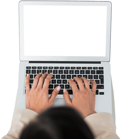 Transparent background of woman typing on laptop for copy space