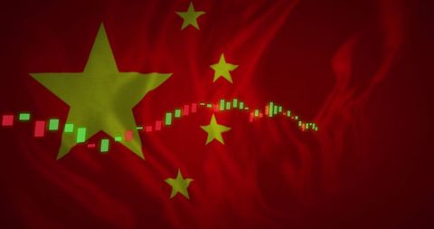 Financial Data Processing Over China Flag Illustration