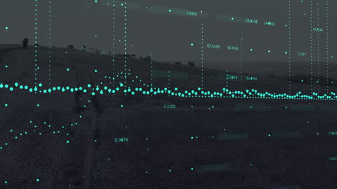 Dynamic Financial Data Visualization Over Scenic Landscape