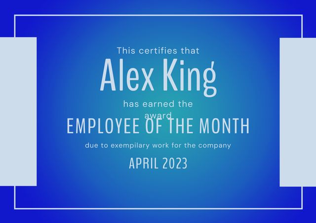 Employee of the month text with name and details in grey with grey rectangles on blue - Download Free Stock Videos Pikwizard.com