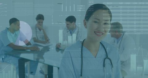 Confident Doctor Overlaid with Medical Data Charts