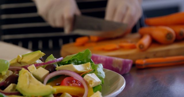 Chef Preparing Fresh Salad Ingredients in Kitchen - Download Free Stock Images Pikwizard.com