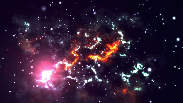 Animation depicting a journey through outer space shows glowing stars and vibrant nebulae in pink and orange hues. This captivating visual is perfect for use in sci-fi films, educational materials on astronomy, space-themed presentations, and enhancing multimedia projects related to the cosmos and interstellar adventures.