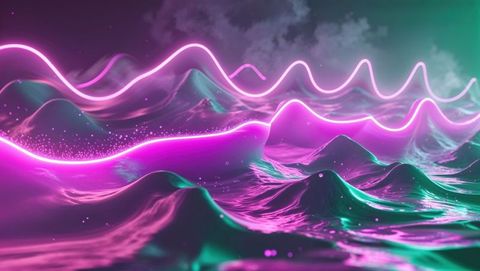 Vibrant neon waves with futuristic glowing trail