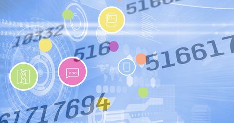 Abstract Digital Interface with Dynamic Moveable Icons on Blue Background - Download Free Stock Images Pikwizard.com