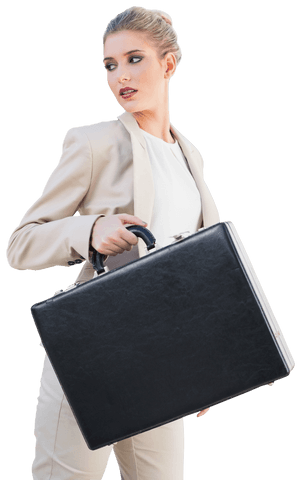 Confident Businesswoman Holding Briefcase, Transparent Background