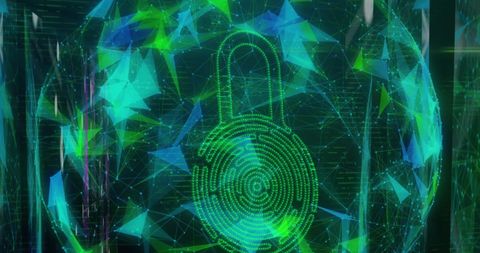Abstract Digital Padlock with Futuristic Geometric Network - Download Free Stock Images Pikwizard.com
