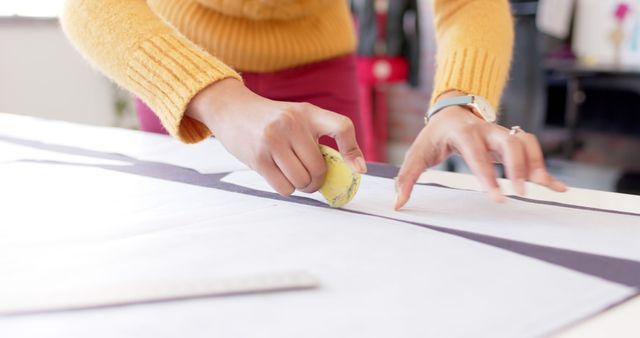 Fashion Designer Marking Fabric with Chalk in Studio - Download Free Stock Images Pikwizard.com