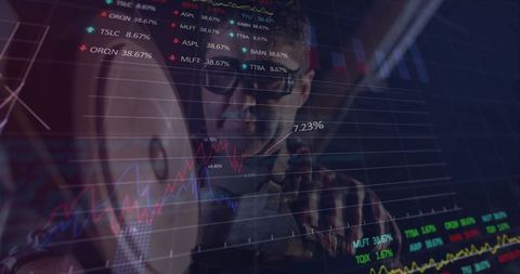 Trader Analyzing Stock Market Trends with Advanced Graphs