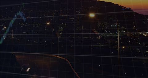 Financial Data Visualization Overlaying Urban Nightscape