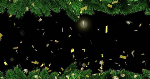 Elegant Pine Bough and Gold Confetti on Black Festive Background
