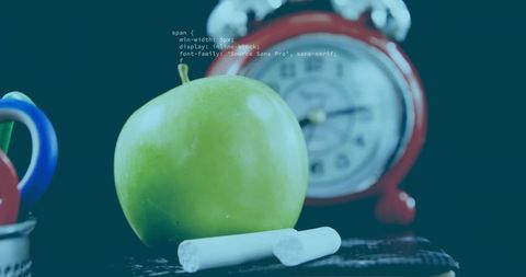 Green Apple and School Supplies with Vintage Clock Background - Download Free Stock Images Pikwizard.com