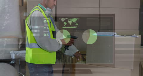 Warehouse Worker Scanning Packages with Data Interface