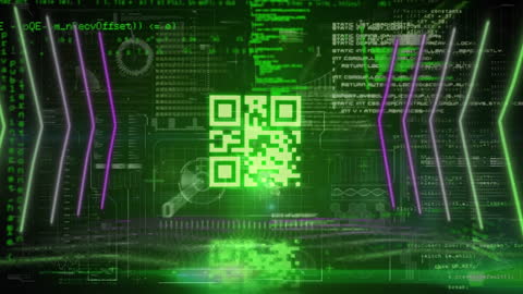 Neon Green QR Code with Cyber Data Elements Animation