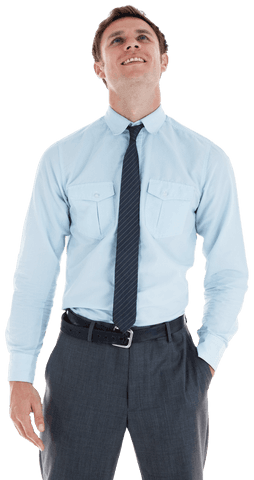 Confident businessman smiling in formal shirt and tie on transparent background