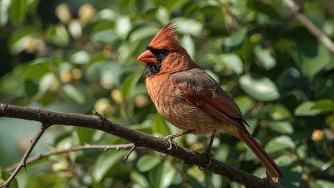 Northern Cardinal Perching on Branch in Lush Nature Landscape