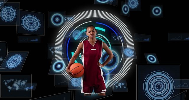 Athletic African American Woman in Futuristic Digital Interface - Download Free Stock Images Pikwizard.com