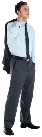 Transparent image of serious businessman holding jacket over shoulder