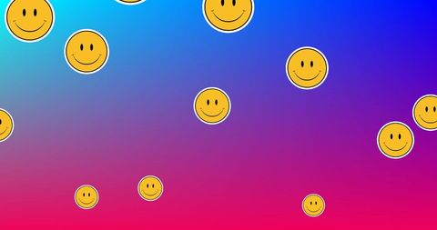 Smiley faces floating on colorful gradient background