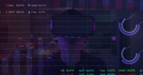 Woman Engaging with Virtual Reality and Data Visualization