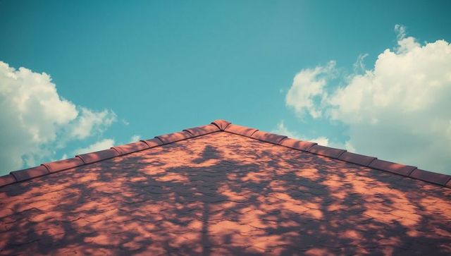 Red Clay Roofing with Tree Shadows Against Turquoise Sky