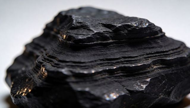 Macro onyx showing glossy banded layers and stepped laminar rock texture