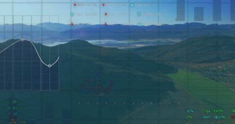 Futuristic Data Visualization over Serene Landscape