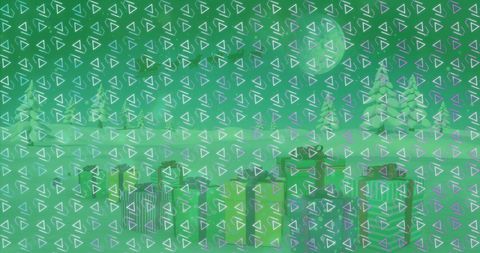 Festive gifts on snowy night with abstract triangles