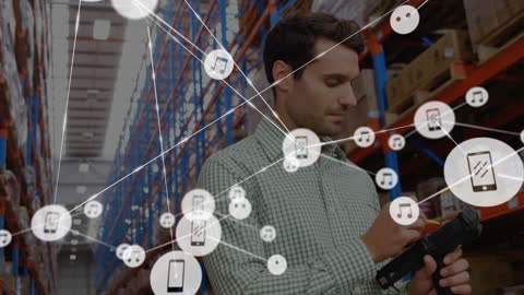 Warehouse Worker Using Digital Device in Connected Environment