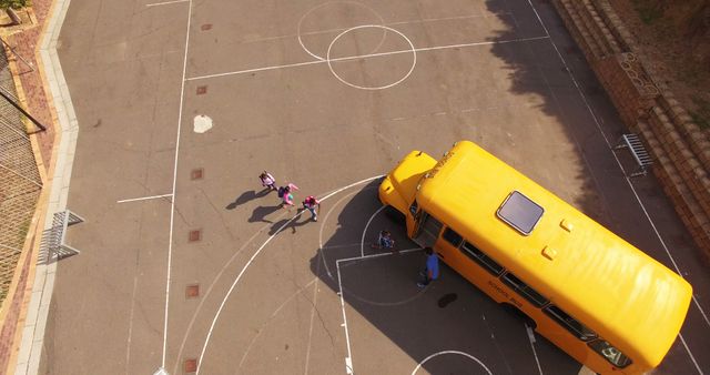 School Bus Arriving at Playground with Students - Download Free Stock Images Pikwizard.com