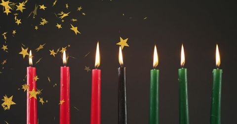 Kwanzaa Candles with Golden Stars on Black Background - Download Free Stock Images Pikwizard.com