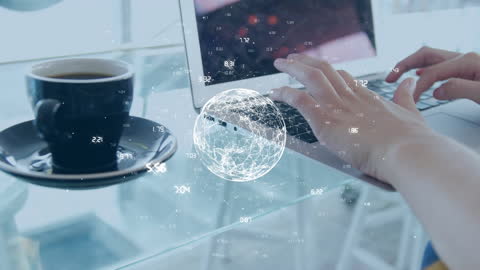 Global Networking Concept with Laptop in Cafe