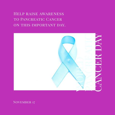 World Pancreatic Cancer Day Awareness with Blue Ribbon on Purple Background - Download Free Stock Templates Pikwizard.com