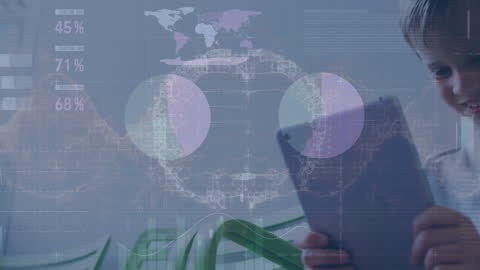 Child Engaged with Tablet and Digital Financial Data Display