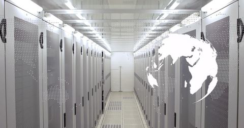 Advanced Server Room with Digital Globe Technology Overlay - Download Free Stock Images Pikwizard.com