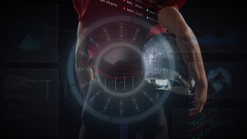 Digital Interface Overlays American Football Player with Data Visualization