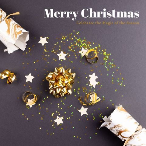 Christmas Celebration Background with Festive Decor and Confetti