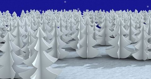 Winter Forest of Paper-Craft Fir Trees with Falling Snowflakes