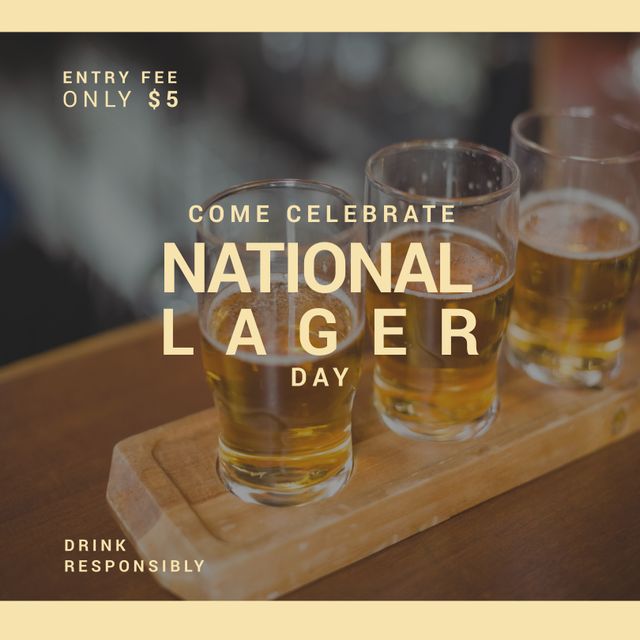 Square image of national lager day over glasses with beer. Beer, brewery, alcohol, drinks and pub concept.