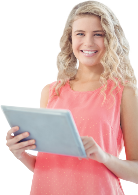 Cheerful Woman Using Tablet with Transparent Background - Download Free Stock Videos Pikwizard.com