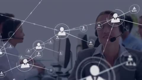 Call Center Agent Adjusting Mic with Digital Network Interface