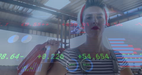 Digital Data Overlay on Woman at Petrol Station