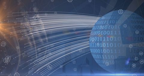 Global Network Data Streaming with Binary and Tech Icons - Download Free Stock Images Pikwizard.com